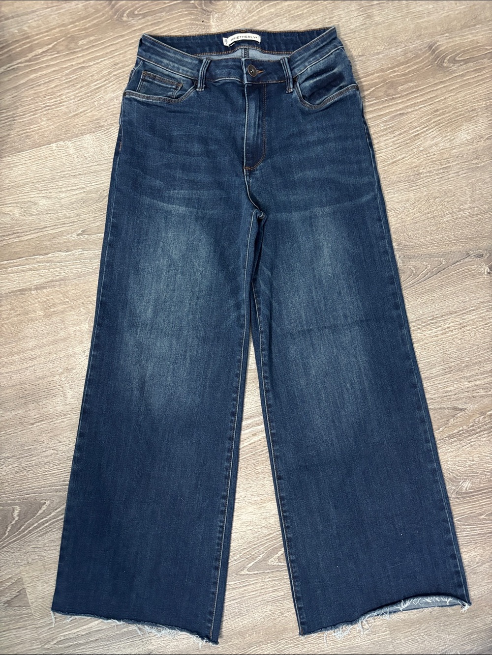 Whetherly Brooklyn High Rise Wide Leg Dark Blue Jeans Size 26/2 Raw hem school
